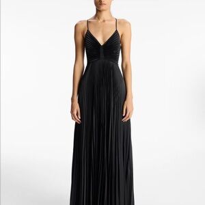 Black Size 2 Aries Satin Pleated Dress